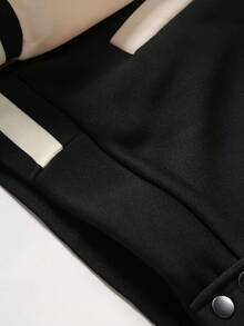 Men's American Street Style Colorblock Baseball Jacket, Letter Embroidery Patch Loose Fit Varsity Jacket, Grunge, Fall/Winter - Black - View 5