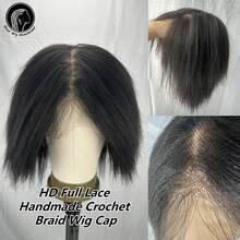 Mũ tóc giả bện móc thủ công HD Full Lace Mũ tóc giả ren móc 7" Mũ tóc giả màu đen tự nhiên Phân bổ đường may tùy ý để tạo kiểu tóc tự nhiên và chân thực, nhẹ và mềm mại, tiết kiệm thời gian hàng ngày cho nhiều kiểu tóc tết khác nhau - Nhiều màu - Xem 9