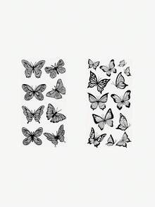 (2 件/套) 蝴蝶纹身贴纸，2 件防水持久逼真临时纹身贴纸，性感个性化纹身贴纸，防水防汗，可持续 1-3 天 - 黑色 - 查看 5