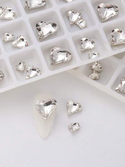 30 viên đá trang trí móng tay hình trái tim uốn cong K9, nhiều kích cỡ (lớn, vừa, nhỏ), đáy nhọn, trang sức móng tay hình kim cương siêu sáng bóng, đá trang trí móng tay, phụ kiện làm móng