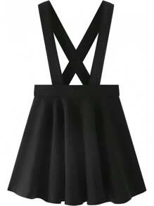 Noomelfish Girls Suspender Skater Skirt Stretchy Cotton Flared Overall Dress (4-12 Years) - Khaki - View 7