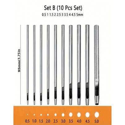 Ensemble de 10 pièces de coupe-trous ronds - Perforatrice de à bord lisse pour bracelets de montre, ceintures, artisanat de papier