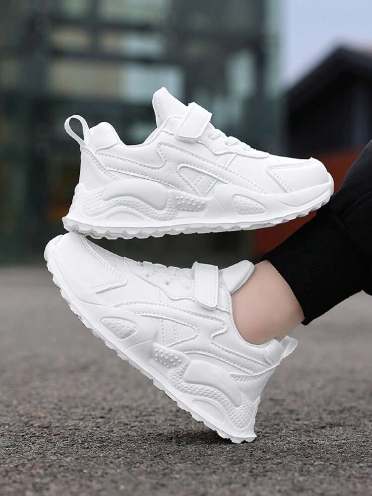 Zapatillas deportivas de unicolor, cómodas e informales de suela baja para niñas, zapatos deportivos antideslizantes y con amortiguación de golpes para todas las estaciones - Blanco - Añade 3