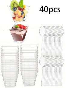 20/40/80 piezas Copas de postre con cucharas, pequeñas y inclinadas tazas de plástico transparente, tazas redondas y anguladas para mouse, para pudín, mouse, gelatina, fiestas, adecuadas para pasteles de helado, decoración de postres, fiestas de cumpleaños, bodas y otros eventos, 1 pieza