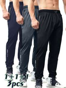 3pcs Plus Size Men's Lightweight Breathable Loose Outdoor Running Sports Pants, Summer
