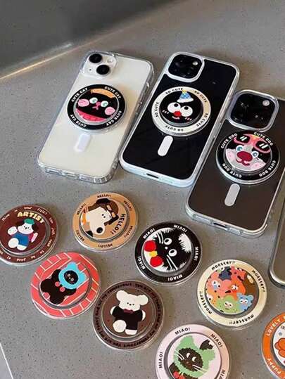 1 件小众设计可爱猫咪磁性手机支架，可伸缩折叠桌面支架，兼容 、Android 手机，生日、家人、朋友礼物，推拉式手机握把手机配件