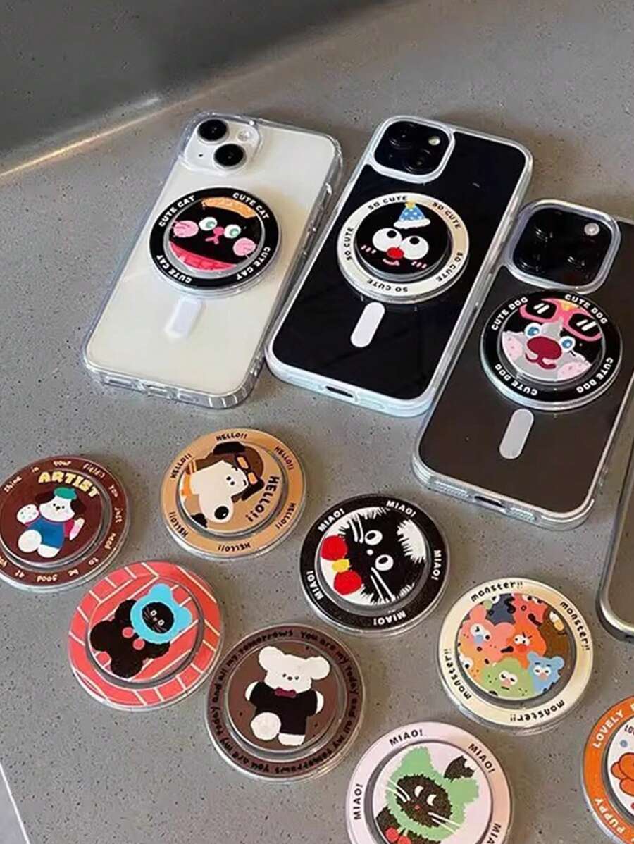 1pc Niche Design Cute Cat Magnetic Phone Holder, Retractable Foldable Desktop Stand Compatible With IPhone, Android Phone, Gift For Birthday, Family, Friends Push-Pull Phone Grip Phone Accessories - Multicolor - View 1