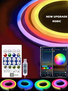 5V RGBIC 10米/33英尺霓虹灯带，可选1米、2米、3米、5米长度，USB供电，防水柔性灯带，配有蓝牙遥控器，适用于家居装饰 - RGBIC-多色 - 查看 10