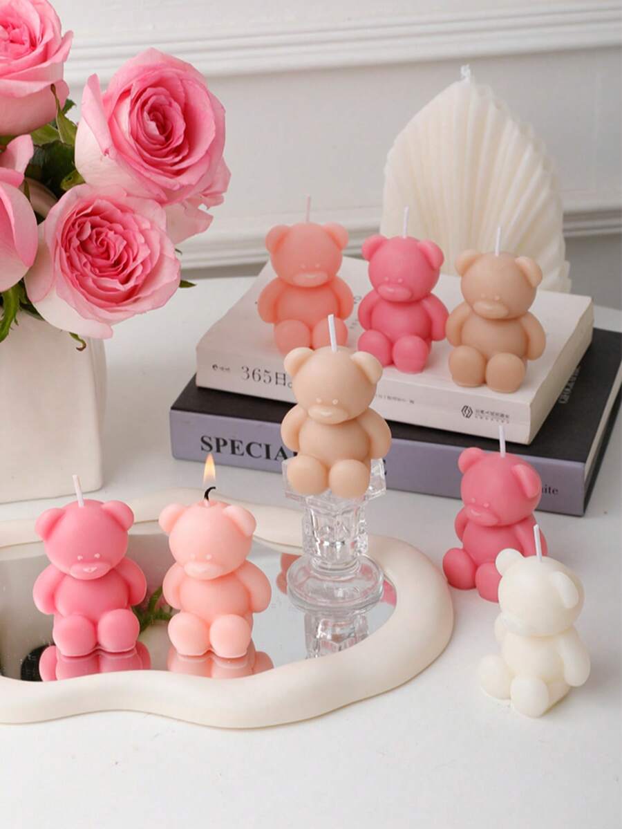 1pc Creative Cute Teddy Bear Candle (6.5cm/2.55in), Scented Candle, Cartoon Shaped Candle, Mini Decorative Candle, Birthday, Gift, Gift Candle, For Home Decor, Room Decor, Restaurant/Kitchen/Desk Decor, Candles, Decorative Candles, Candles, Room Decor, Wedding Decor, Wedding, Bridesmaid Gifts, Birthday Candles, Home Decor, Vintage Decor, Halloween, Autumn, Gifts, Scented Candles - Multicolor - View 1