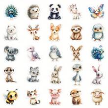 50 PCS Watercolor Animal Cute Aesthetics Stickers - Insane Fun, Love, And Doodle Cartoon Art - Cool  - For Halloween, Christmas, Decoration - Perfect Gift For Adults - Reusable, PVC, Irregular Shape, Cartoon Pattern, Suitable For Plastic, Glass, Metal, Ceramic Surfaces - Self-Adhesive - Brand: Huaiyuan