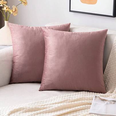 1 件天鵝絨裝飾抱枕套,沙發床車用軟方形墊套,18x18 英寸,蓮花粉色,不含枕芯