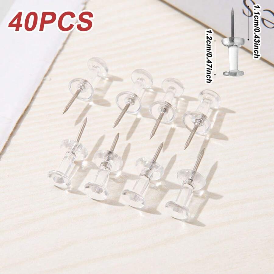 40piezas/10 piezas por caja, chinchetas de pulgar , suministros de arte para estudiantes, pintura, expansión, creatividad, oficina y material escolar. Chinchetas utilizadas para paredes, tablero de corcho, mapas, calendarios, fotos, alfileres de mapa, alfileres con cabeza de plástico grande, con caja de almacenamiento, proyectos de manualidades DIY, organización de la oficina en el hogar, vuelta al colegio, decoración de fiesta de graduación, material escolar - transparente - Ver 1