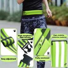 Fluorescent Green Reflective Running Waist Bag - Lightweight Nylon Zipper Bag, Suitable For Night Running, Work, And Phone Storage | Safety Buckle Closure Durable Outdoor Sports Equipment