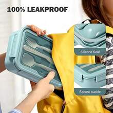 1 hộp đựng cơm trưa màu xanh lá cây, hộp đựng cơm trưa kèm dao kéo (có thể tháo rời nâng cấp), hộp đựng cơm Bento 1400ml cho trẻ em/người lớn có 3 ngăn, hộp đựng cơm trưa dùng được trong lò vi sóng khi đi làm, đi dã ngoại, đi làm văn phòng, đựng thực phẩm, cắm trại, trở lại trường học, quà tặng Giáng sinh - màu xanh lá - Xem 4