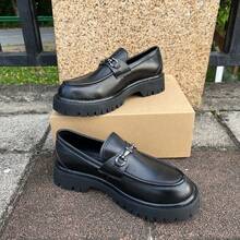 Fashion Chunky Loafer Shoes For Man Platform Height-Increasing Bright Patent Leather Business And Casual Men Shoes - Đen mờ - Xem 6