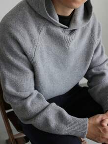 男士休闲宽松套头连帽衫，纯色，百搭，长袖，适合春秋冬 - 灰色 - 查看 3