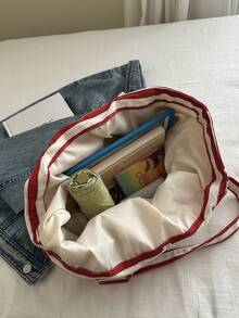 2026 New Retro Style Striped Canvas Bag, Large Capacity, Versatile Use, For Work, School And Outdoor Activities, Can Be Used As A Backpack - Grey - View 8
