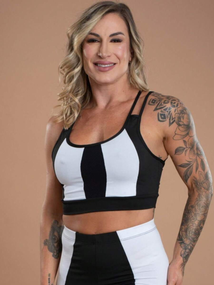 Top Cropped Fitness Feminino Trançado Costas Academia Treino Moda Casual GJR Modas - Branco - Visão 1
