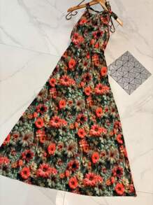 Long Dresses With Multicolored 3D Print, New Model - 墨綠色 - 查看 1