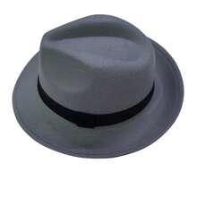 Women's Men's Retro Black Hard Brim Fedora Hat - Grey - View 1