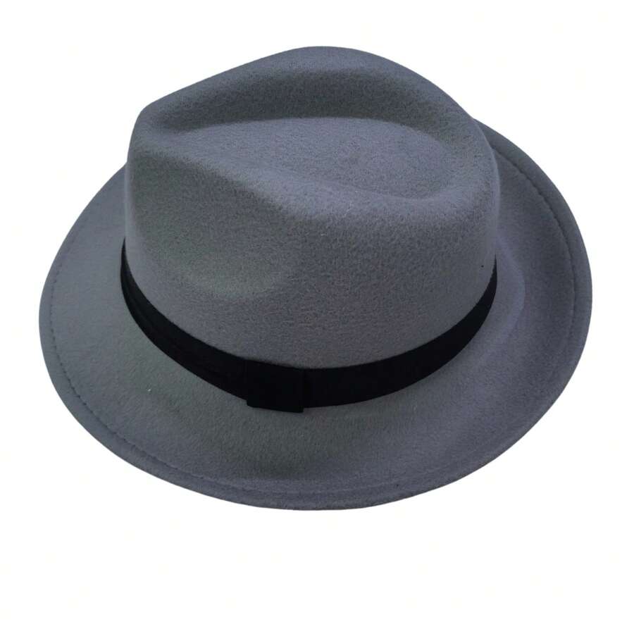 Women's Men's Retro Black Hard Brim Fedora Hat - Grey - View 1