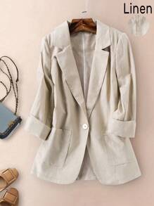 Women's Casual Linen 3/4 Sleeve Blazer Jacket, Spring/Autumn