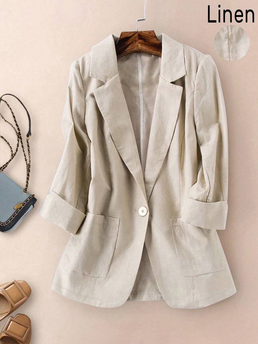 Women's Casual Linen 3/4 Sleeve Blazer Jacket, Spring/Autumn