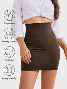 1 件无缝二合一女士塑身裙，无需穿内衣 - 棕色 - 查看 3