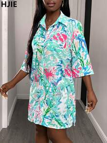 Couvre-maillot de plage imprimé tropical pour femmes - Tissu en polyester léger, motif floral vibrant, manches longues avec poche poitrine, idéal pour les vacances, les sorties d'été, les accessoires de plage et les cérémonies de remise des diplômes - couleur - Voir 6
