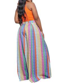 Women's Floral Print Palazzo Pants - High Waisted Ruched Wide Leg Flowy Flared Summer And Autumn Pants - 藍白色 - 查看 4