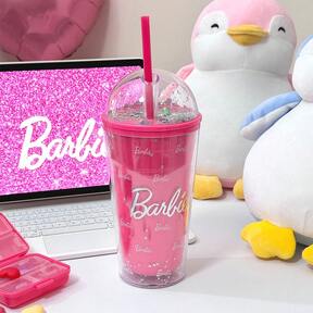  Miniso Barbie 600ml Double Layer Plastic Tumbler With Straw,Pink Straw Cup Coffe Cup,Best Birthday Gift For Outdoor Travel Or School