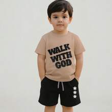 Boys Summer Casual Set, T-Shirt And Shorts, Printed, Comfortable, Basic Fashion