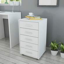 Larryhot Cajonera de oficina con ruedas y 5 cajones en color blanco, bonita y práctica, ideal para almacenaje y decoración del hogar. - Blanco - Ver 1