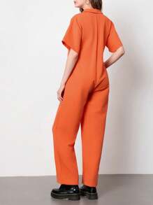 Women's Halloween Cosplay Costume, Prisoner Costume, Button Closure Short Sleeve Long Jumpsuit, Role Play Costume - Orange - View 7