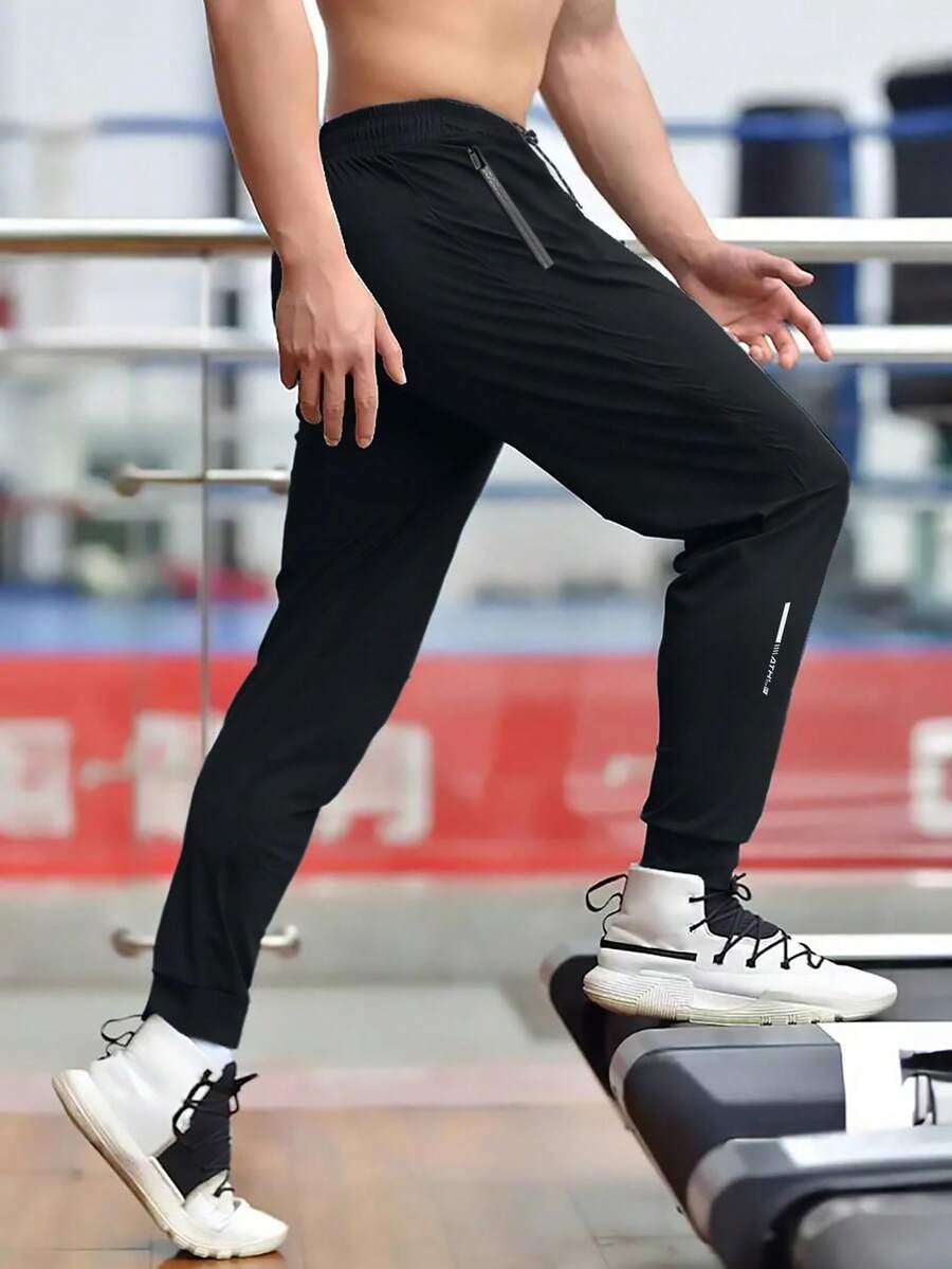 Plus Size Men's Lightweight Loose Breathable Quick-Dry Sports Pants, Summer - Black - View 1