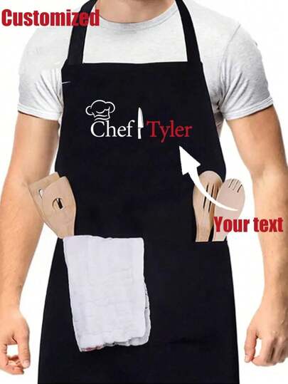 1pc Customized Chef Apron, Adjustable Funny Apron, Unisex, Birthday Gift, Father's Day Gift, Suitable For Him/Her, Housewarming Gift, Breathable, Lightweight, Washable, Cute, Shiny, Soft, Comfortable, Elegant, Customizable, Personalized, Unique, Suitable For Gifting To Him, Her, Boyfriend, Girlfriend, Dad, Mom, Family, Friends