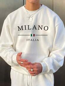 Men's Casual Letter Print Crew Neck Long Sleeve Pullover Sweatshirt, Back To School , Fall