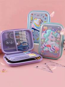 1 件双层大容量铅笔盒，多功能文具袋，帆布铅笔袋，可爱文具盒，卡通图案收纳袋，适用于学校用品，返校