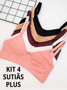 Kit 4 Sutiãs Plus Size Reforçado Sem Bojo Sustentação 48 ao 56 - Sutia Plus