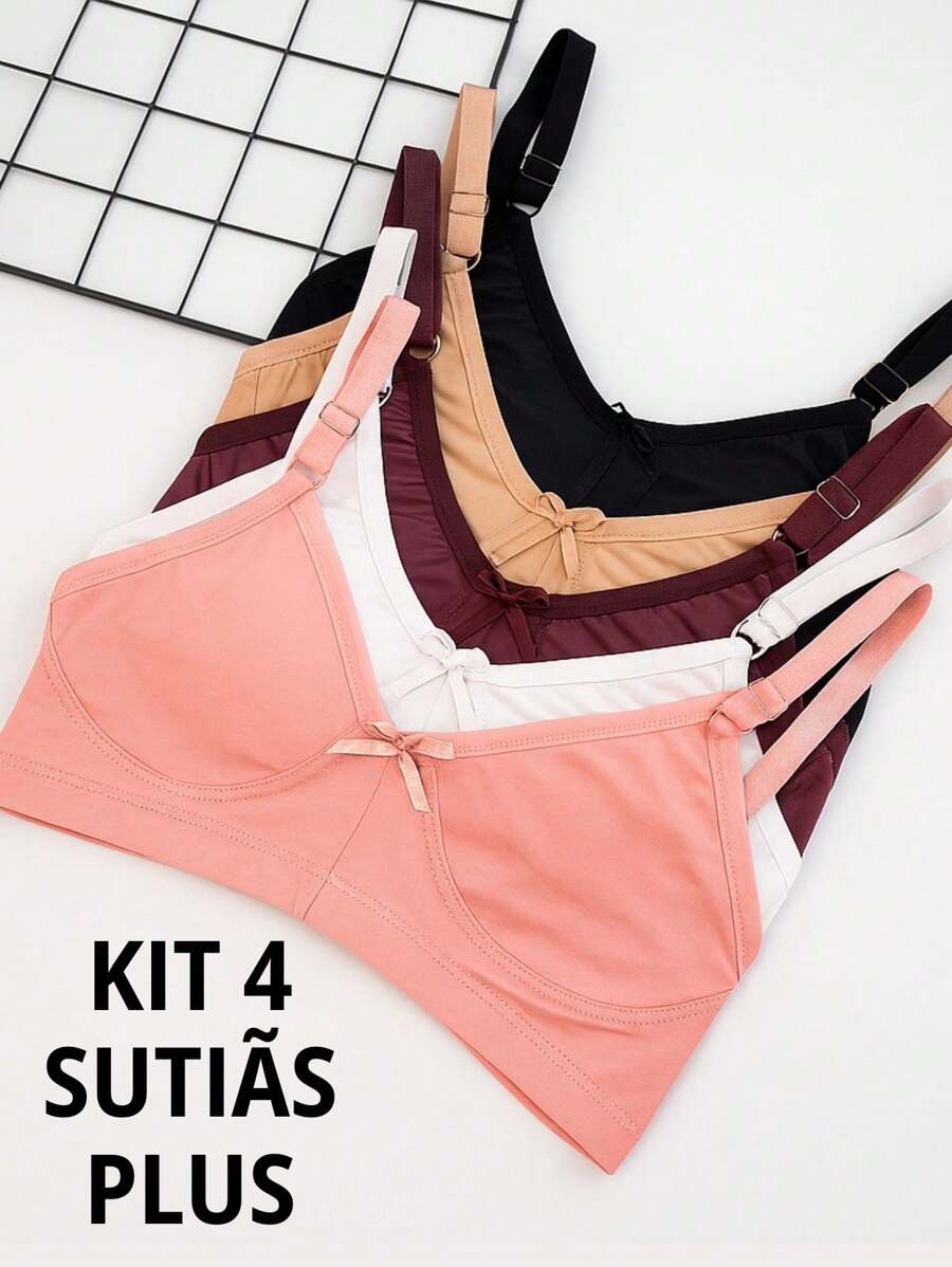 Kit 4 Sutiãs Plus Size Reforçado Sem Bojo Sustentação 48 ao 56 - Sutia Plus