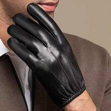 1 Pair Men's Solid Color PU Leather Gloves, Winter Warm Waterproof Windproof Non-Slip Outdoor Driving Riding Gloves Winter Outfits Fluffy - PU Pleated Style - View 4