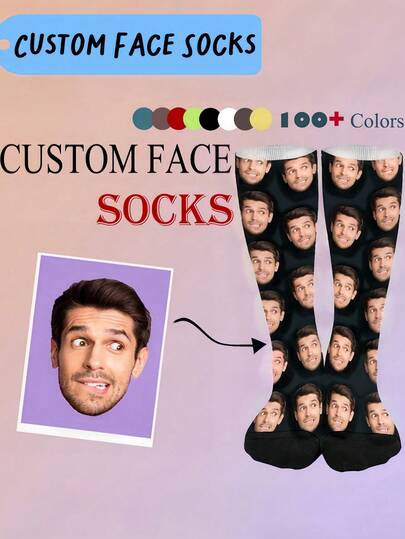 1 Pair Customized Face Printed Socks, Personalized Yoga/Pilates Socks, Fitness/Sports Photo Printed Socks, Friend/Parent/Self Photo Socks, Customized Face Training/Yoga Socks, Great Gift For Dad, Mom, Friends, Classmates