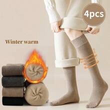 1/2/3/4双装女士过膝袜，保暖内衬，中筒袜，冬季保暖睡袜，舒适
