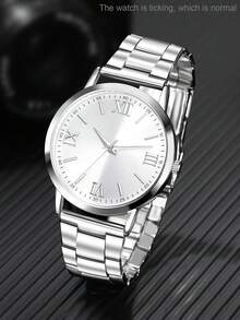 Men's Business Casual Industrial Style Round Dial Quartz Watch, Suitable For Daily Wear, Birthday Gift, Party, Holiday Gathering, Also An Ideal Gift For Yourself Or Friends. No Packaging Box Included. - Silver - View 2
