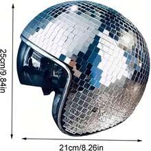 Gorsmoon Disco Ball Helmet With Retractable Visor- Disco Cap Helmet Glitter Mirror Glass