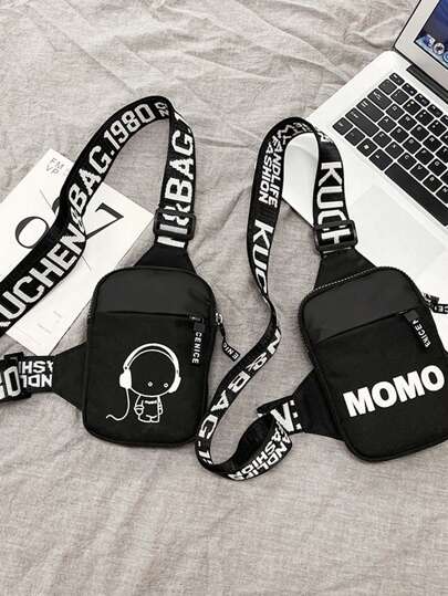 男士多功能运动单肩斜挎胸包，带USB充电口