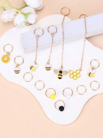 14 件滴油蜜蜂主题脏辫派对辫子圈雏菊蜜蜂流苏发圈