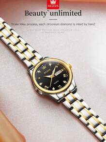 OLEVS. OLEVS 女士手表，女士原创钻石手表，防水夜光不锈钢奢华石英女士手表，金表