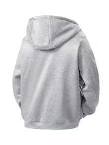 1pc Men's Hooded Sherpa Fleece Sweatshirt, Thick Warm Sweatshirt Jacket, Sports Casual Outdoor Wear, Christmas Gift For Men,Winter - Grey - View 2