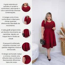 Vestido Gode Moda Evangelica Feminino Plus Size Estampado Inverno Festividade Culto Jovem Promoção Atacado - Vermelho - Visão 2